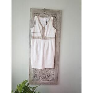Calvin Klein White Sleeveless Dress Wedding Elegant Size 12 NWT Champagne Accent